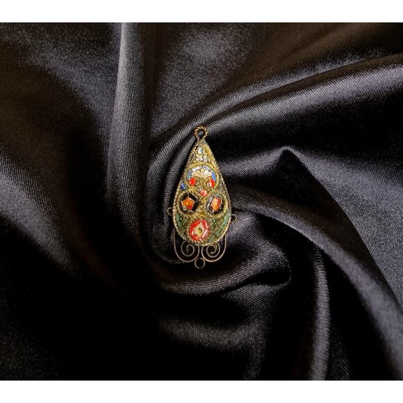 Antique Vintage Early XX Century Mosaic Italian Small Floral Pendant - Picture 2 of 5